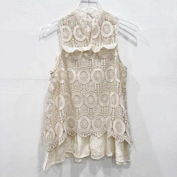 Entro Crochet Lace Sleeveless Layered Tank Top Cream Tan Small - Picture 2 of 6